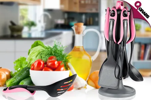 From QR39 Have an easier time in the kitchen with a 7-Piece Set of Nylon Utensils including Rotating Holder Stand! (Up to QR495 Value)